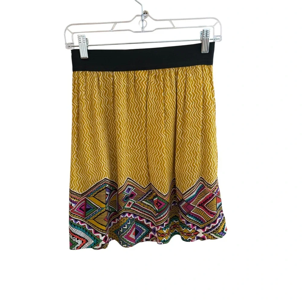 Moonlight Imports Skirt S Boho Tribal Geometric Print Yellow Multicolor USA‎